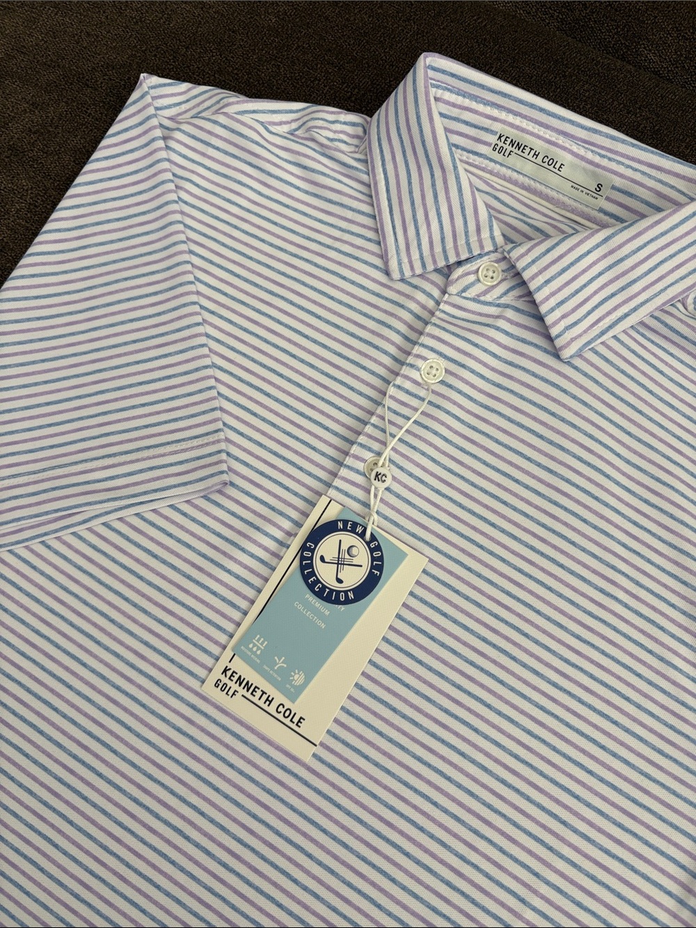 Kenneth Cole Golf Striped Polo in Light Blue, Lavender and White NWT